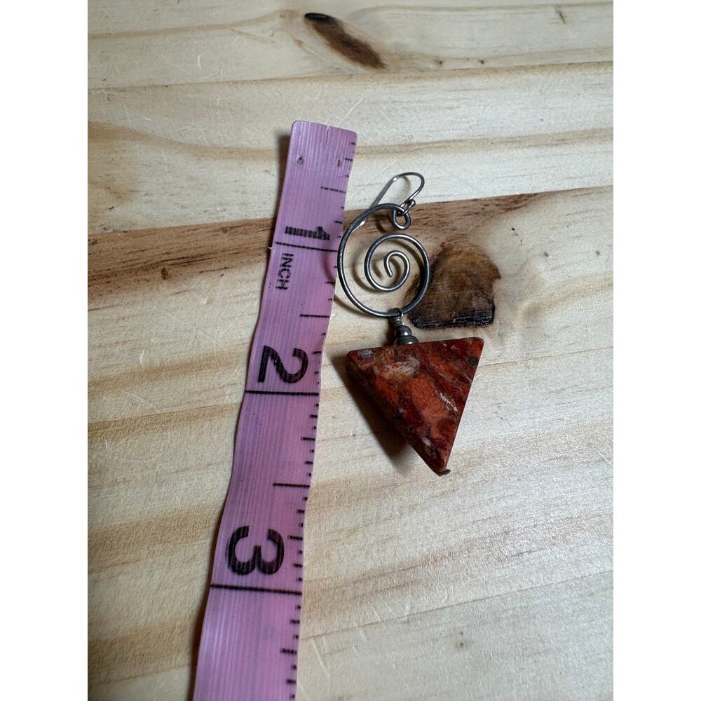 Artisan 925 Sterling Silver Triangle Red Jasper Earrings Spiral Dangle Boho - Picture 8 of 8